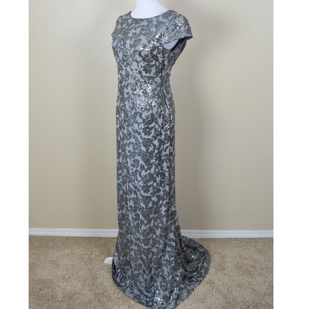 Calvin Klein Silver Sequin Cap Sleeve Backless Long Formal Dress 6 - Picture 3 of 10